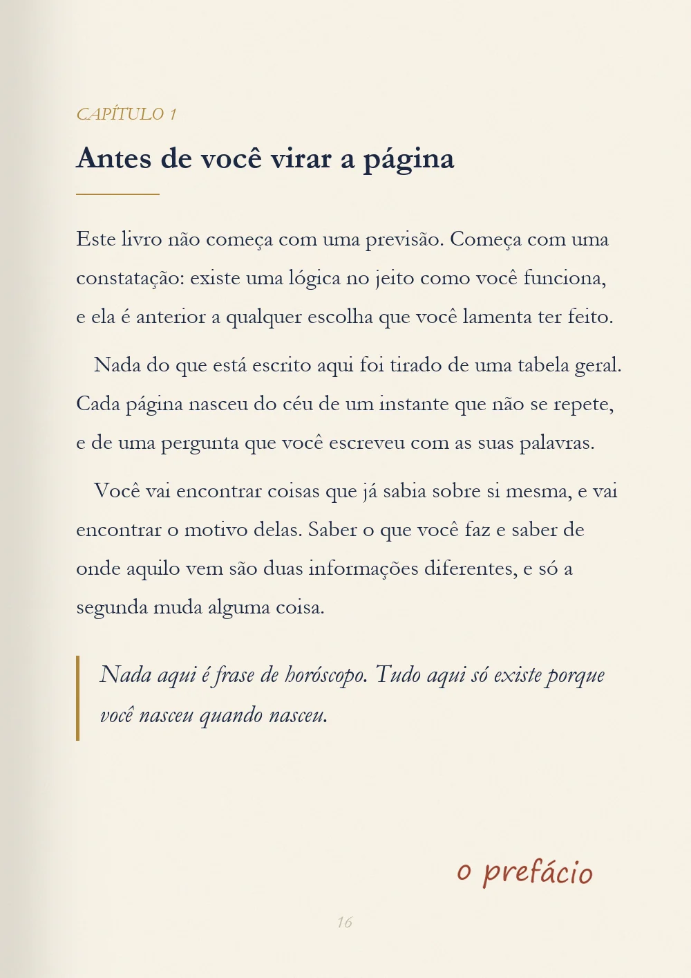 Capítulo 1, Antes de você virar a página, com o aparte escrito à mão: o prefácio
