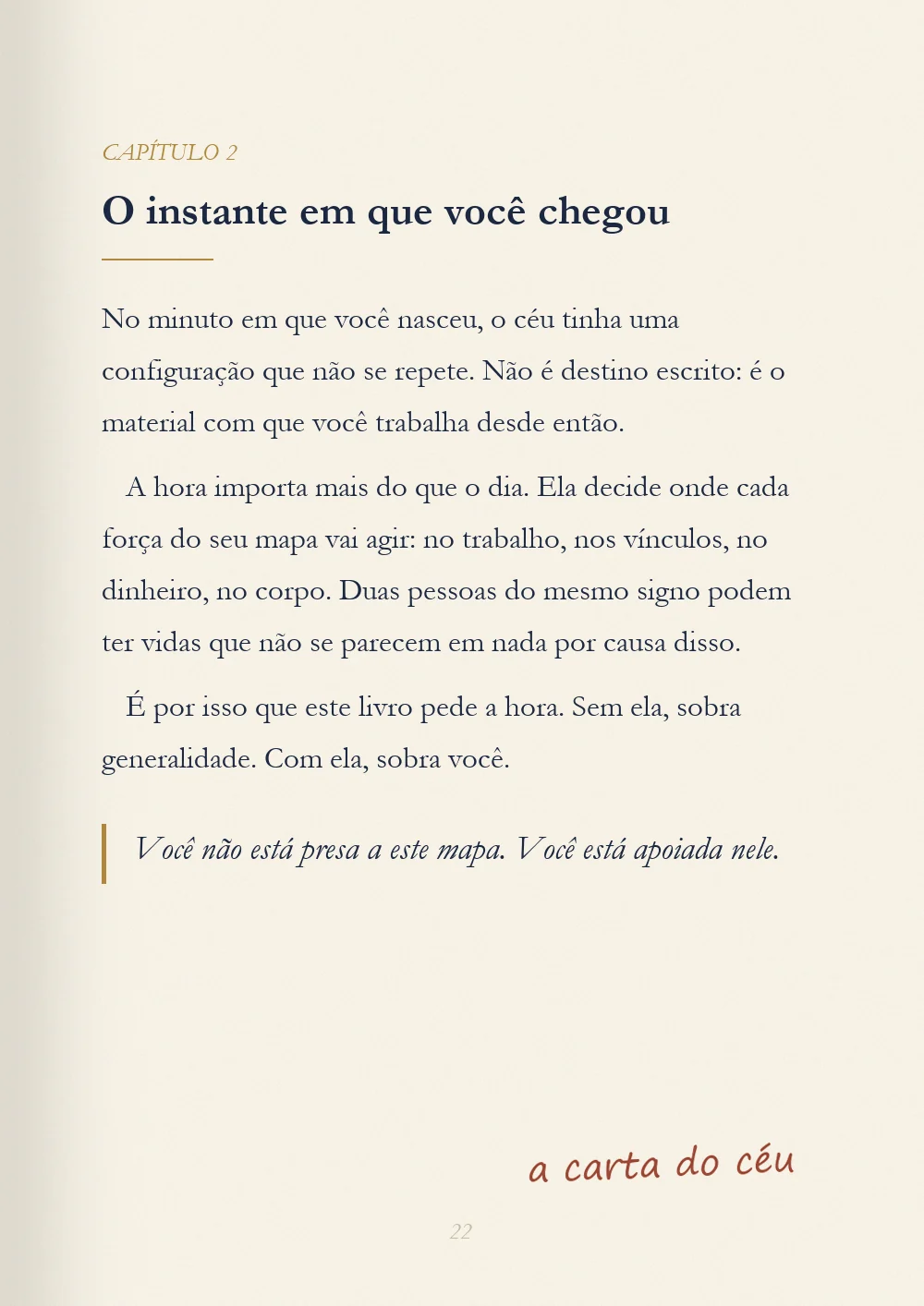 Capítulo 2, O instante em que você chegou, com o aparte escrito à mão: a carta do céu