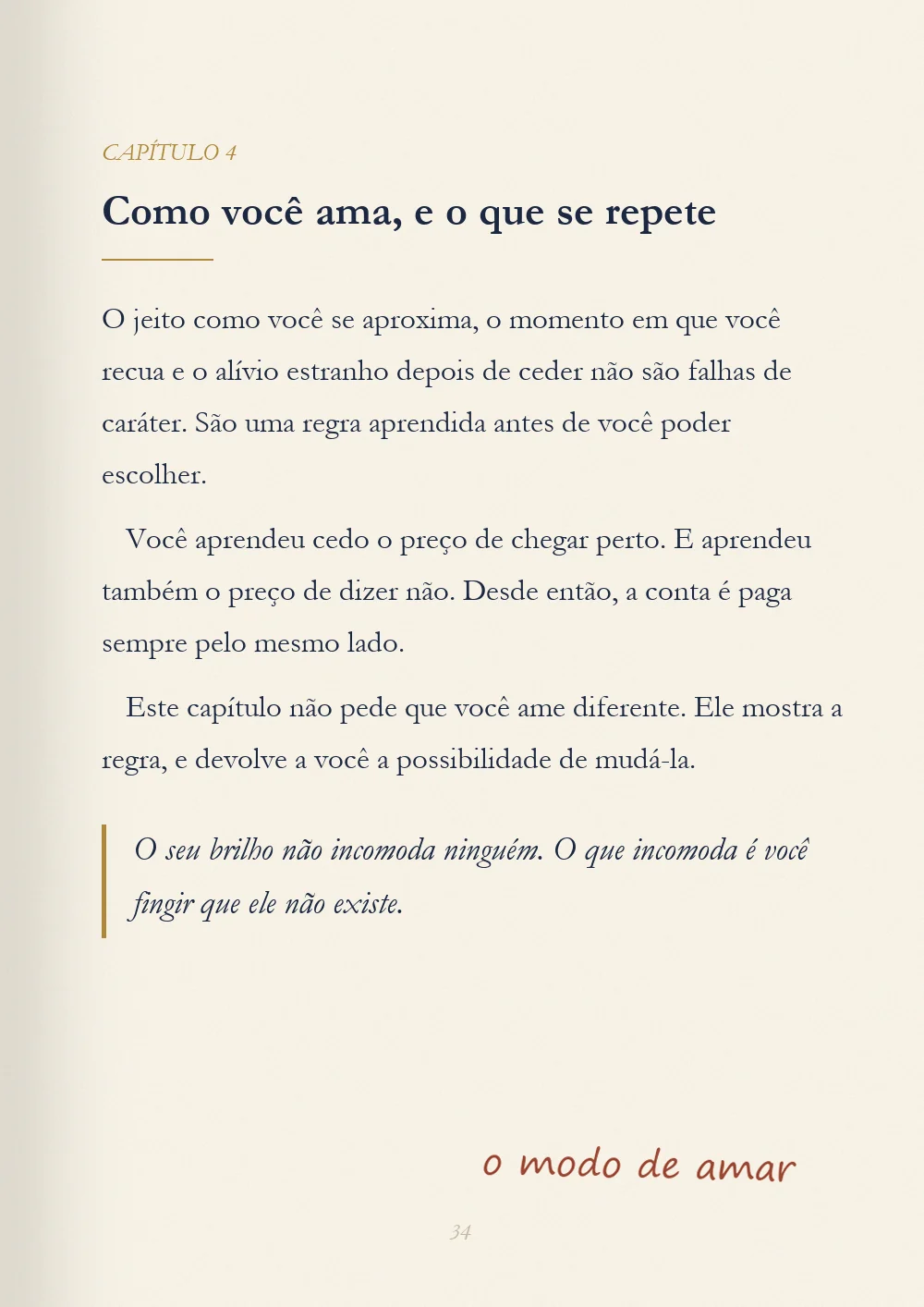 Capítulo 4, Como você ama, e o que se repete, com o aparte escrito à mão: o modo de amar