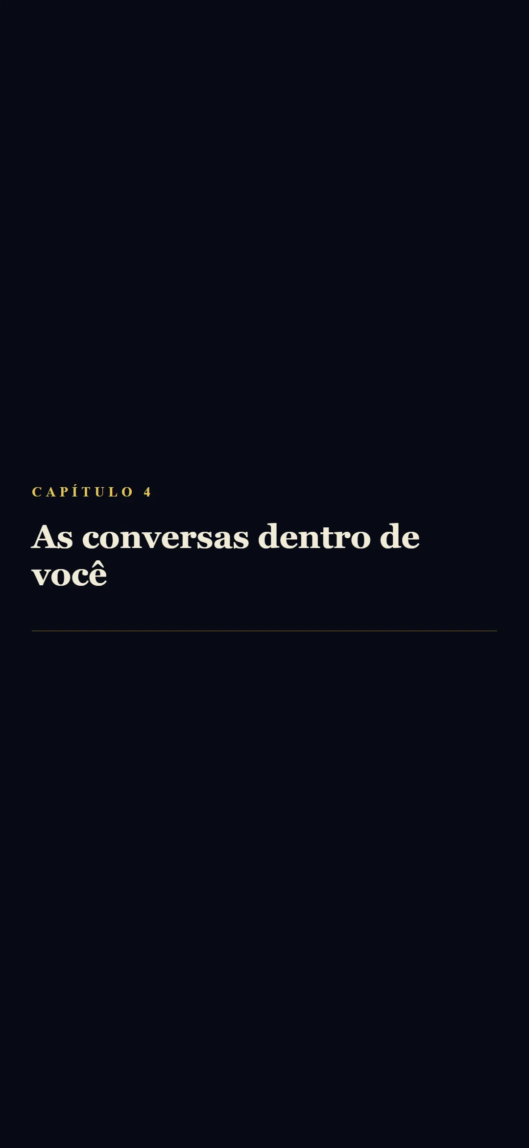 Abertura de capitulo do livro, com o rotulo dourado e o titulo sozinhos na pagina