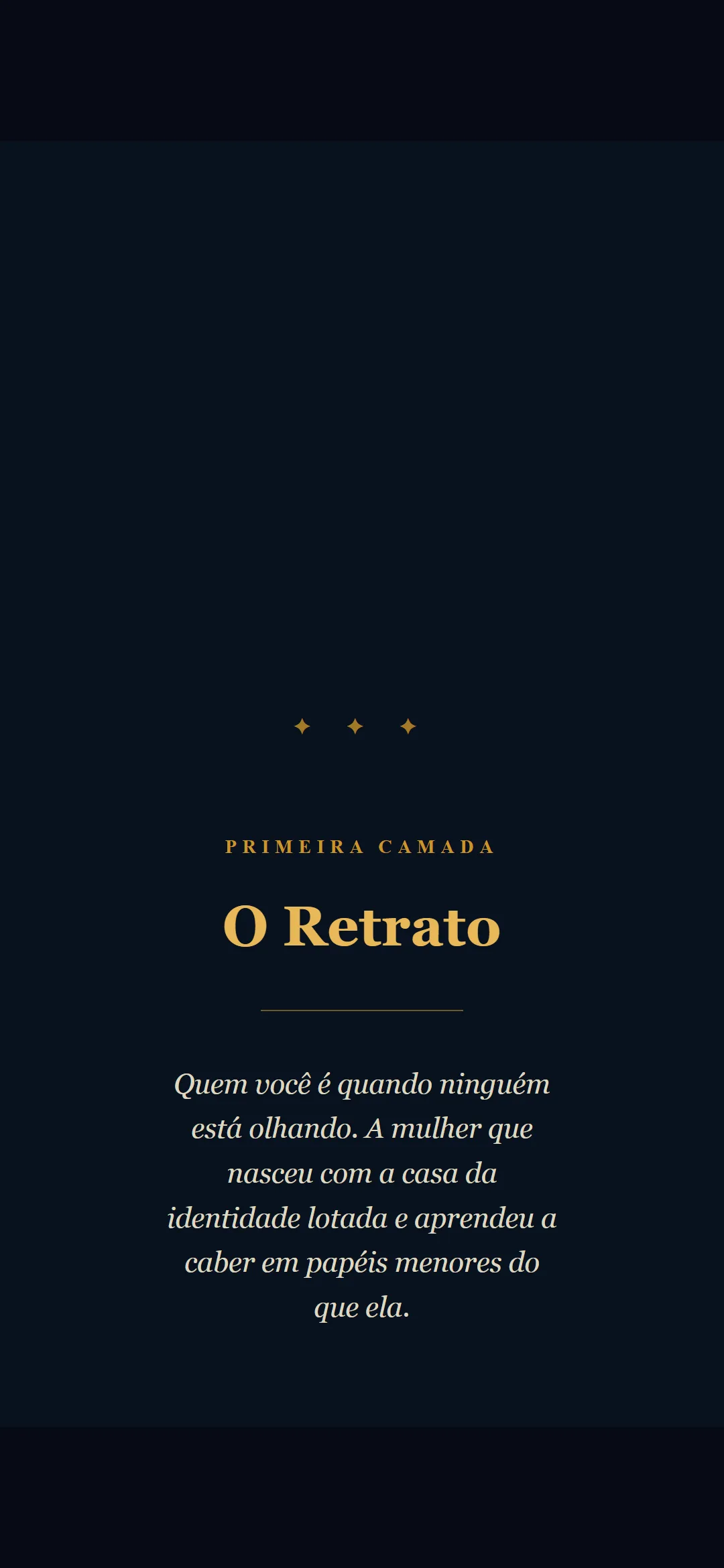 Pagina escura que abre a primeira camada do livro, O Retrato